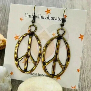 Peace sign hippie earrings hippy accessories bronze tone bohemian retro jewelry